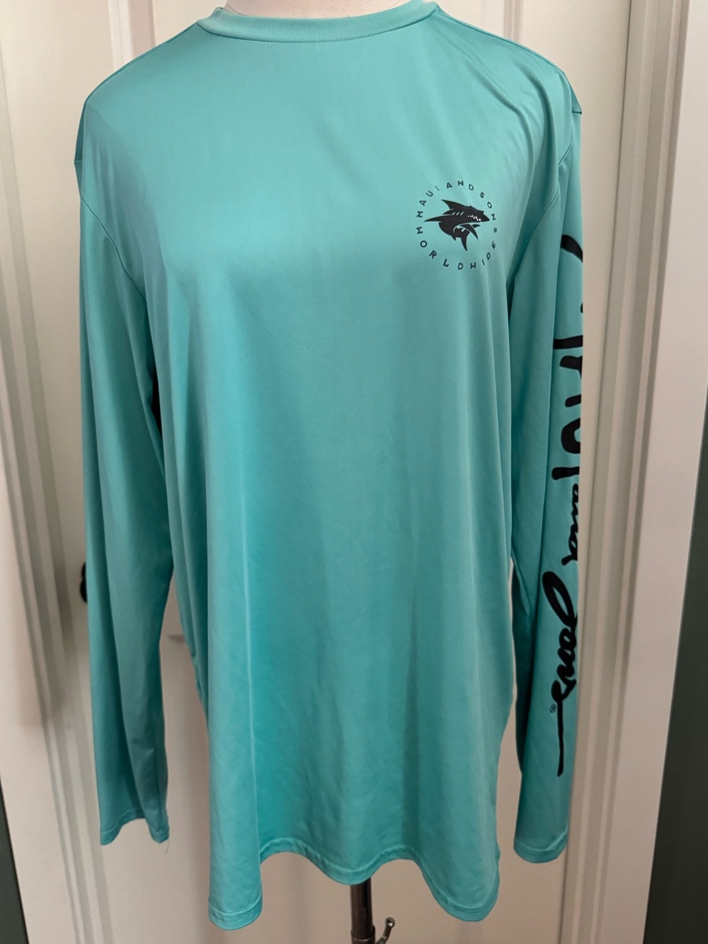 Maui and Sons Men’s Long-Sleeve Swim Top - Aqua Teal with Black Logo